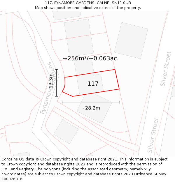 117, FYNAMORE GARDENS, CALNE, SN11 0UB: Plot and title map