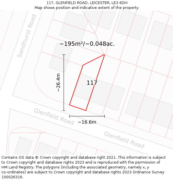 117, GLENFIELD ROAD, LEICESTER, LE3 6DH: Plot and title map