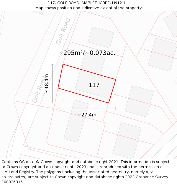 117, GOLF ROAD, MABLETHORPE, LN12 1LH: Plot and title map