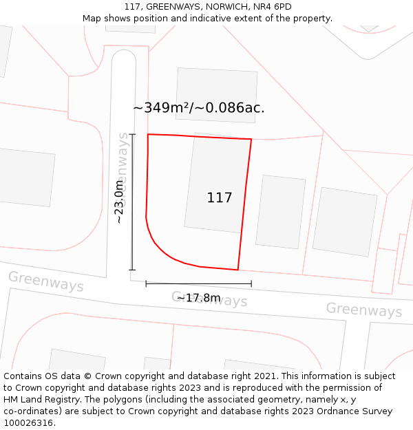 117, GREENWAYS, NORWICH, NR4 6PD: Plot and title map