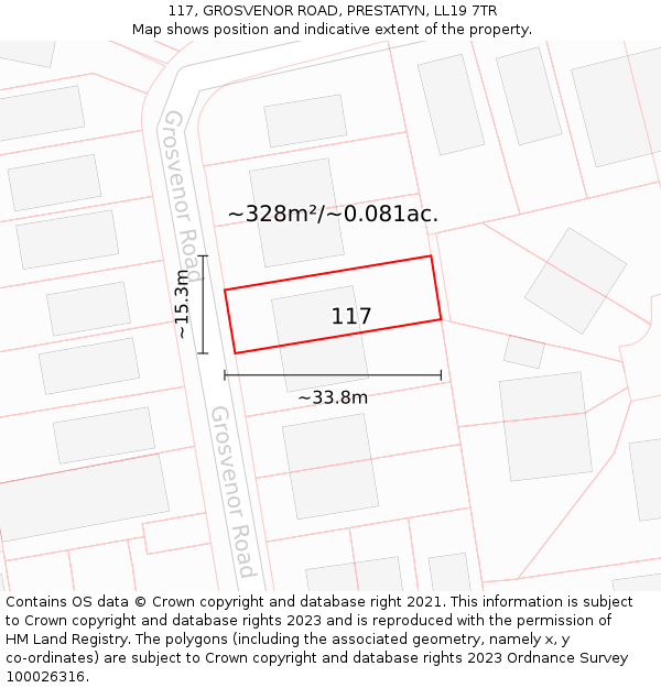 117, GROSVENOR ROAD, PRESTATYN, LL19 7TR: Plot and title map