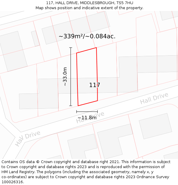 117, HALL DRIVE, MIDDLESBROUGH, TS5 7HU: Plot and title map