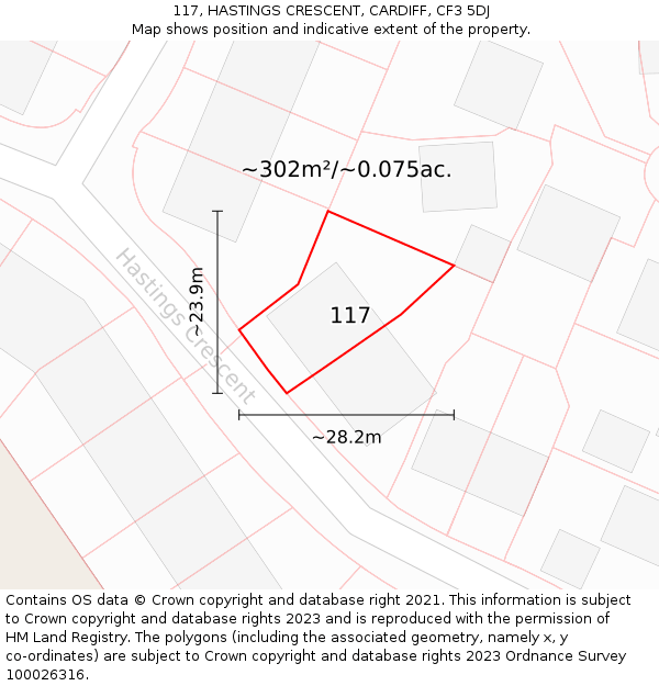 117, HASTINGS CRESCENT, CARDIFF, CF3 5DJ: Plot and title map