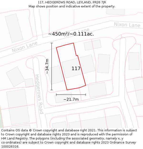 117, HEDGEROWS ROAD, LEYLAND, PR26 7JR: Plot and title map