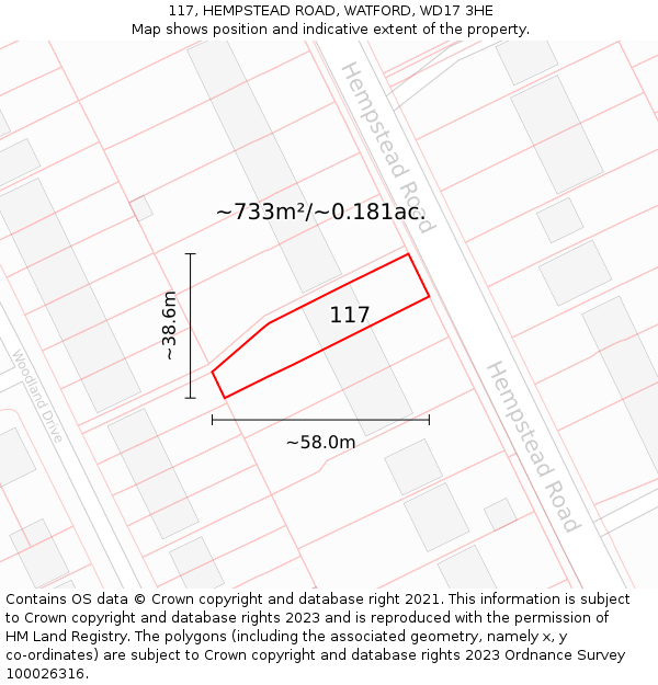117, HEMPSTEAD ROAD, WATFORD, WD17 3HE: Plot and title map