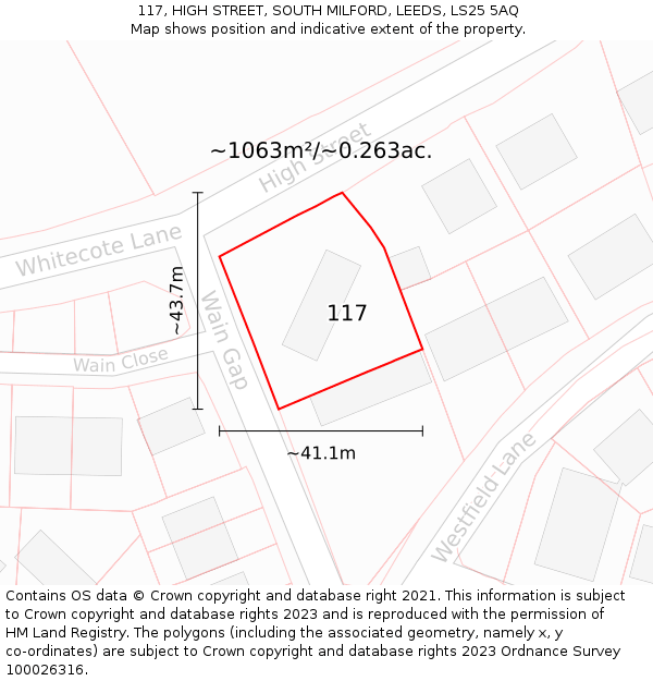 117, HIGH STREET, SOUTH MILFORD, LEEDS, LS25 5AQ: Plot and title map
