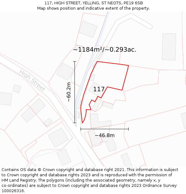 117, HIGH STREET, YELLING, ST NEOTS, PE19 6SB: Plot and title map