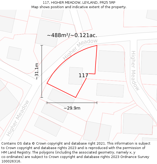 117, HIGHER MEADOW, LEYLAND, PR25 5RP: Plot and title map