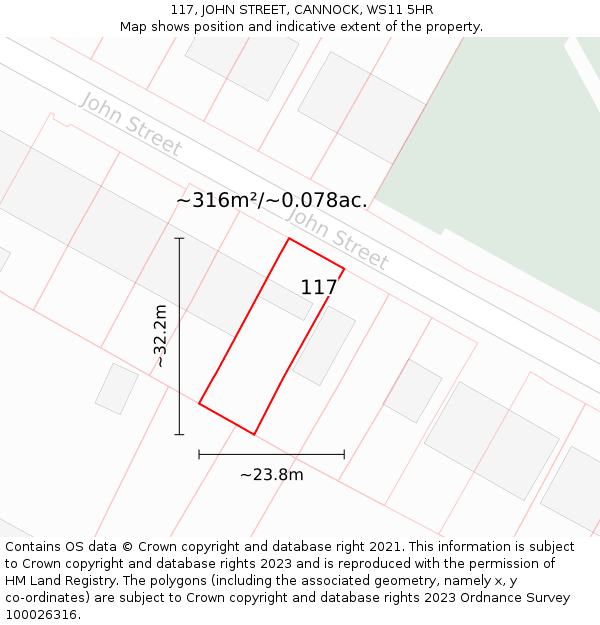 117, JOHN STREET, CANNOCK, WS11 5HR: Plot and title map