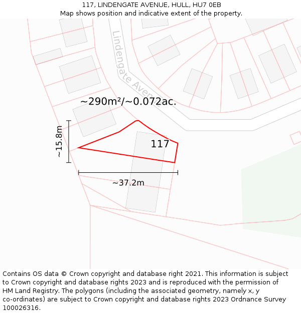 117, LINDENGATE AVENUE, HULL, HU7 0EB: Plot and title map