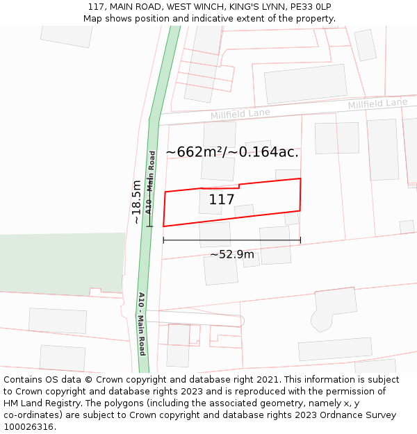 117, MAIN ROAD, WEST WINCH, KING'S LYNN, PE33 0LP: Plot and title map