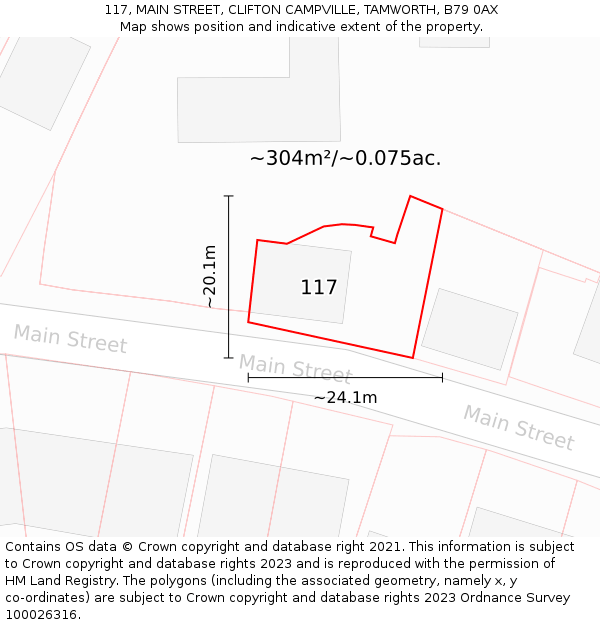 117, MAIN STREET, CLIFTON CAMPVILLE, TAMWORTH, B79 0AX: Plot and title map