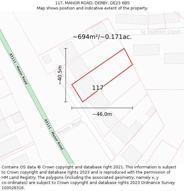 117, MANOR ROAD, DERBY, DE23 6BS: Plot and title map