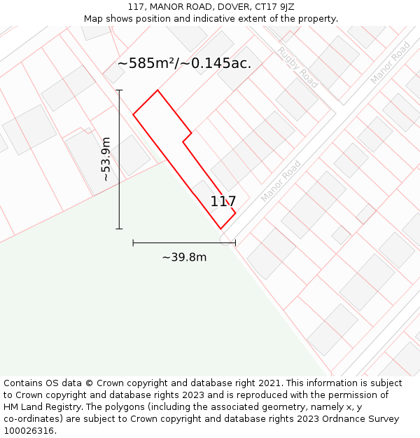 117, MANOR ROAD, DOVER, CT17 9JZ: Plot and title map