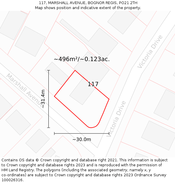 117, MARSHALL AVENUE, BOGNOR REGIS, PO21 2TH: Plot and title map