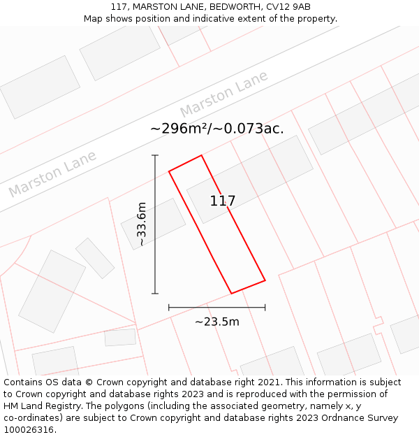 117, MARSTON LANE, BEDWORTH, CV12 9AB: Plot and title map