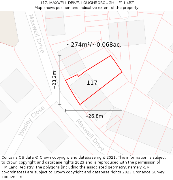 117, MAXWELL DRIVE, LOUGHBOROUGH, LE11 4RZ: Plot and title map