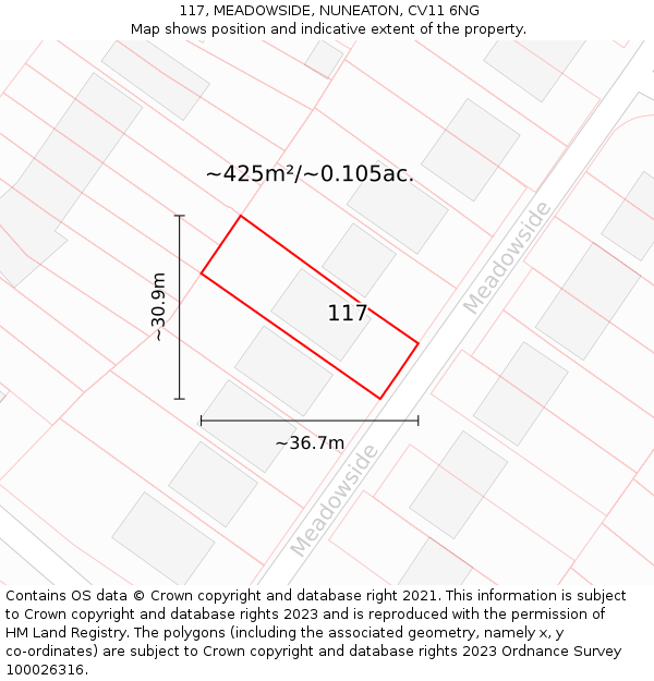 117, MEADOWSIDE, NUNEATON, CV11 6NG: Plot and title map