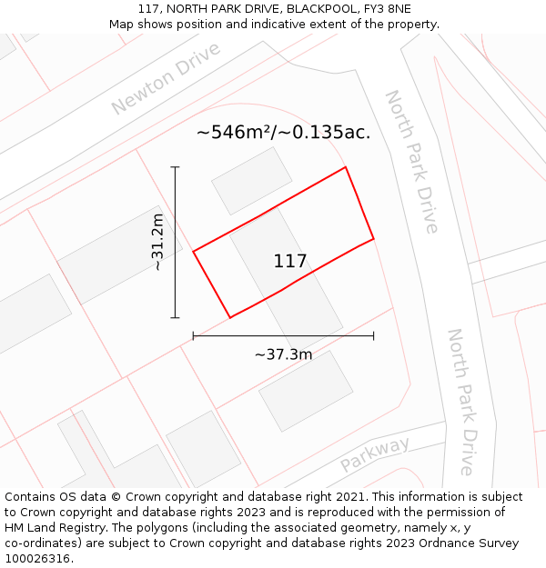 117, NORTH PARK DRIVE, BLACKPOOL, FY3 8NE: Plot and title map