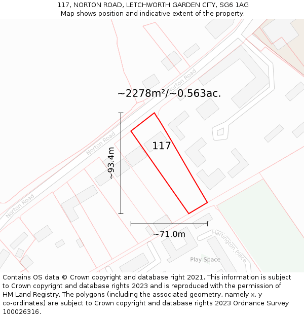 117, NORTON ROAD, LETCHWORTH GARDEN CITY, SG6 1AG: Plot and title map