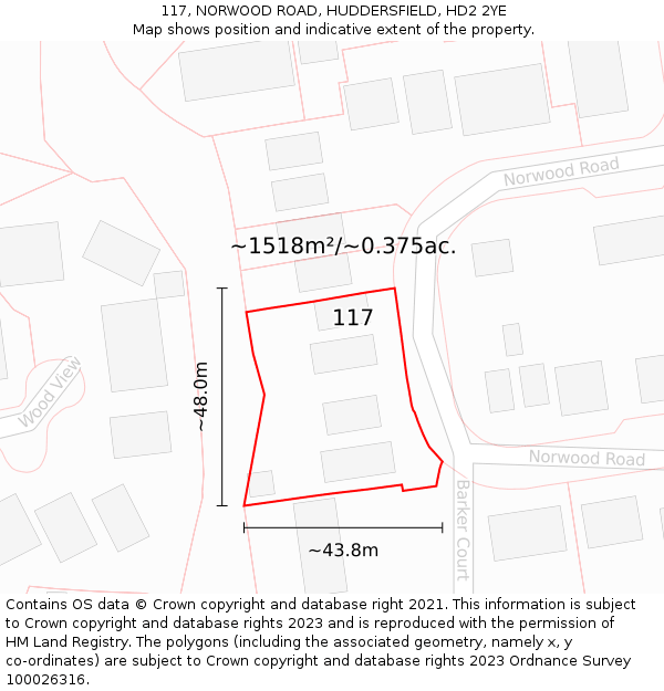 117, NORWOOD ROAD, HUDDERSFIELD, HD2 2YE: Plot and title map