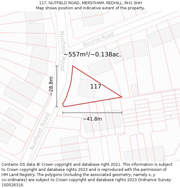 117, NUTFIELD ROAD, MERSTHAM, REDHILL, RH1 3HH: Plot and title map