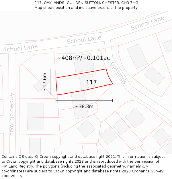 117, OAKLANDS, GUILDEN SUTTON, CHESTER, CH3 7HG: Plot and title map