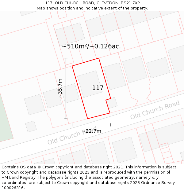 117, OLD CHURCH ROAD, CLEVEDON, BS21 7XP: Plot and title map