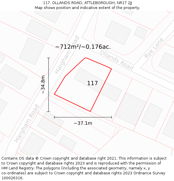 117, OLLANDS ROAD, ATTLEBOROUGH, NR17 2JJ: Plot and title map