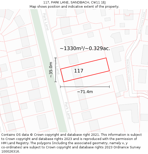 117, PARK LANE, SANDBACH, CW11 1EJ: Plot and title map