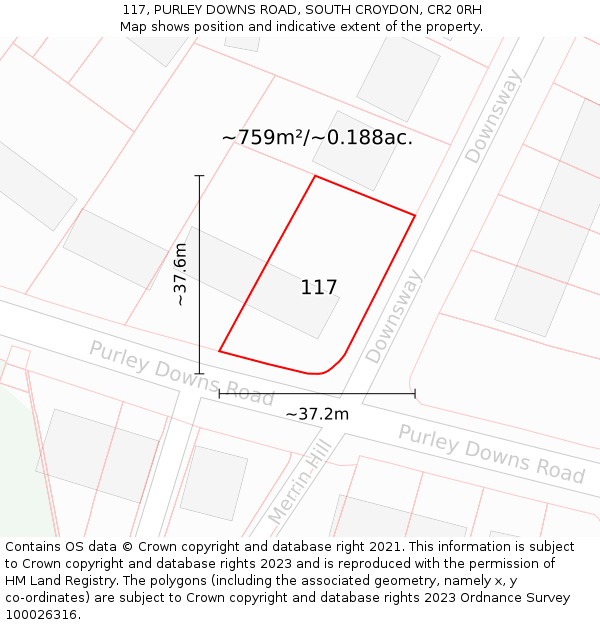 117, PURLEY DOWNS ROAD, SOUTH CROYDON, CR2 0RH: Plot and title map
