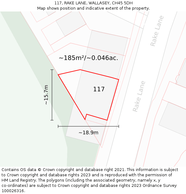 117, RAKE LANE, WALLASEY, CH45 5DH: Plot and title map