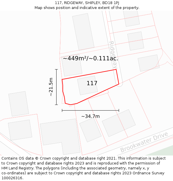 117, RIDGEWAY, SHIPLEY, BD18 1PJ: Plot and title map