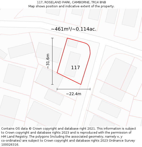 117, ROSELAND PARK, CAMBORNE, TR14 8NB: Plot and title map