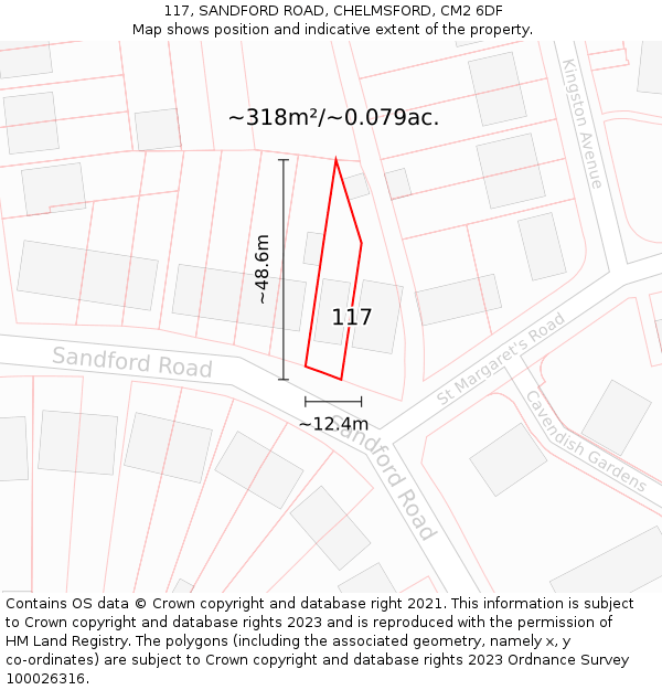 117, SANDFORD ROAD, CHELMSFORD, CM2 6DF: Plot and title map