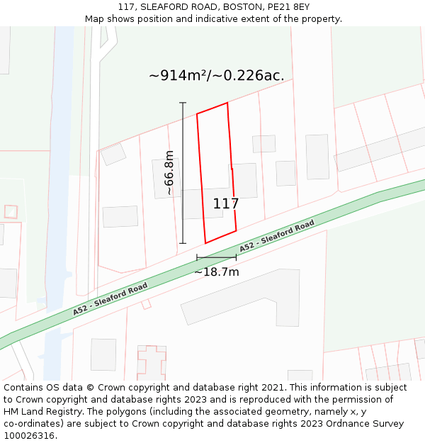 117, SLEAFORD ROAD, BOSTON, PE21 8EY: Plot and title map