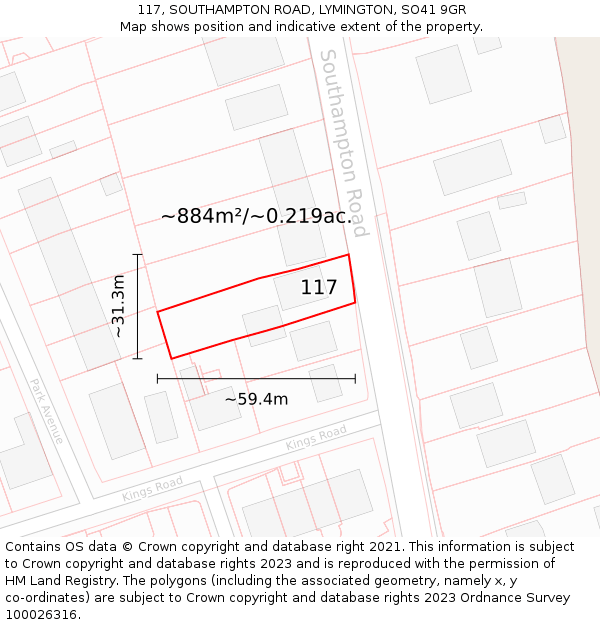 117, SOUTHAMPTON ROAD, LYMINGTON, SO41 9GR: Plot and title map