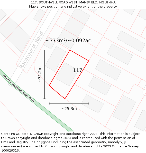 117, SOUTHWELL ROAD WEST, MANSFIELD, NG18 4HA: Plot and title map