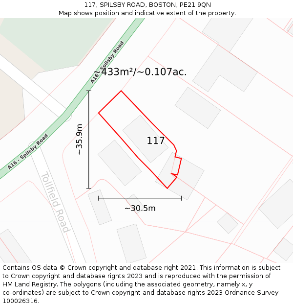 117, SPILSBY ROAD, BOSTON, PE21 9QN: Plot and title map