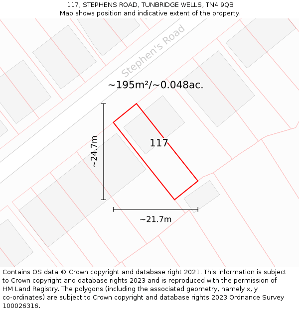 117, STEPHENS ROAD, TUNBRIDGE WELLS, TN4 9QB: Plot and title map