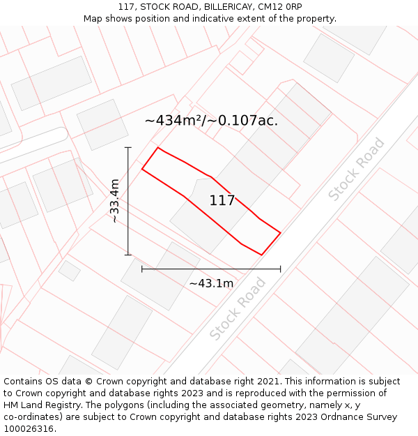 117, STOCK ROAD, BILLERICAY, CM12 0RP: Plot and title map