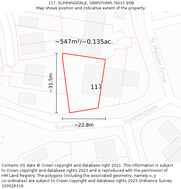 117, SUNNINGDALE, GRANTHAM, NG31 9SB: Plot and title map