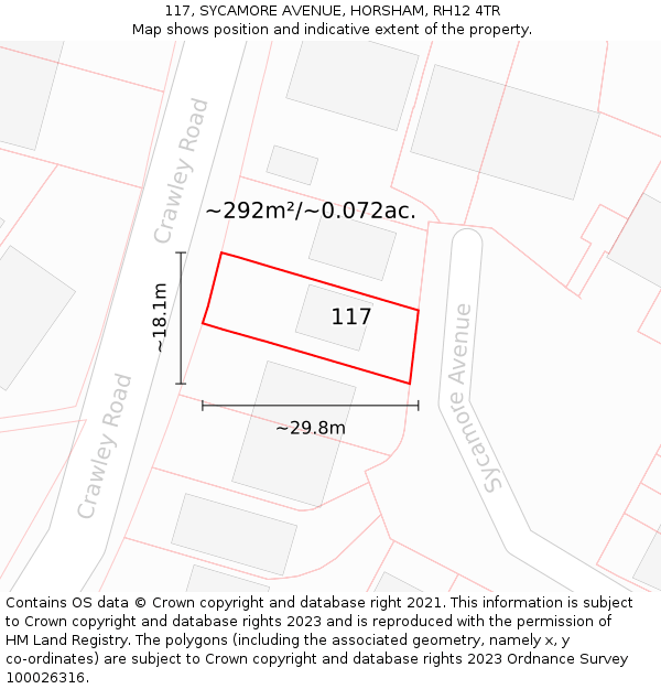 117, SYCAMORE AVENUE, HORSHAM, RH12 4TR: Plot and title map