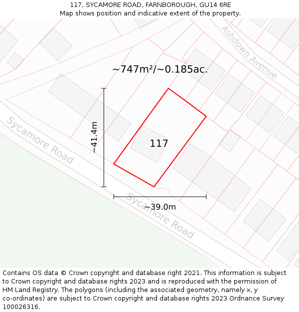 117, SYCAMORE ROAD, FARNBOROUGH, GU14 6RE: Plot and title map