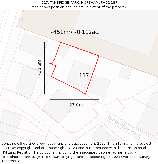 117, TANBRIDGE PARK, HORSHAM, RH12 1SF: Plot and title map