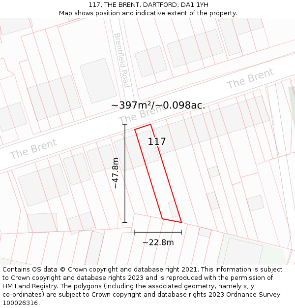 117, THE BRENT, DARTFORD, DA1 1YH: Plot and title map