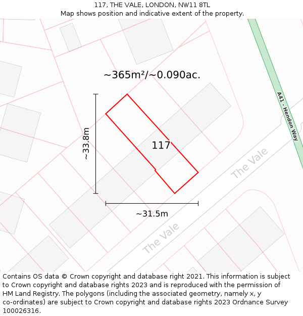 117, THE VALE, LONDON, NW11 8TL: Plot and title map