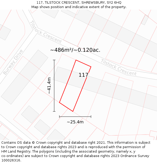 117, TILSTOCK CRESCENT, SHREWSBURY, SY2 6HQ: Plot and title map