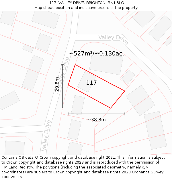 117, VALLEY DRIVE, BRIGHTON, BN1 5LG: Plot and title map