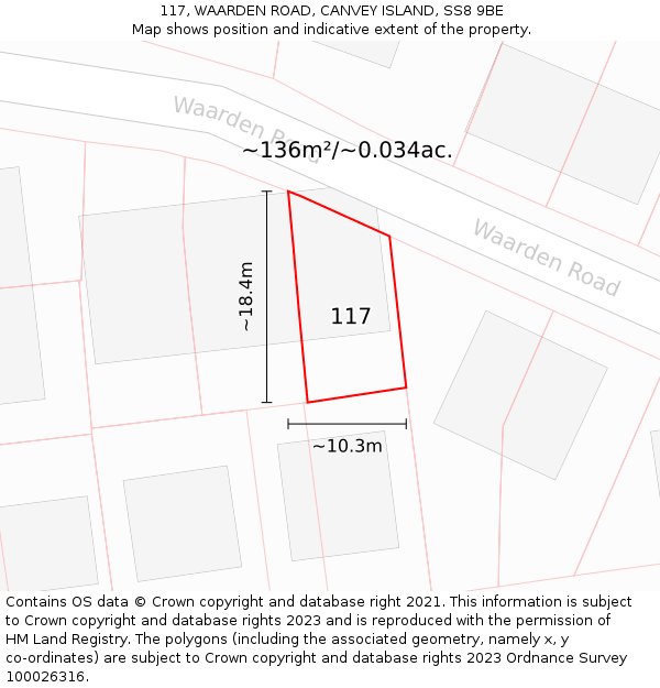 117, WAARDEN ROAD, CANVEY ISLAND, SS8 9BE: Plot and title map